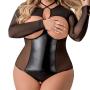 Exposed Plus Size Black Wet Look Open Cup Crotchless Body