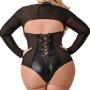 Exposed Plus Size Black Wet Look Open Cup Crotchless Body