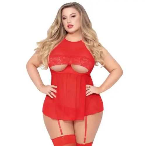 Seven 'til Midnight Plus Size Red Underboob Cut-Out Babydoll Set Seven 'til Midnight Plus Size Red Underboob Cut-Out Babydoll Set