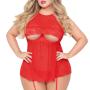 Seven 'til Midnight Plus Size Red Underboob Cut-Out Babydoll Set