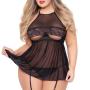 Seven 'til Midnight Plus Size Black Underboob Cut-Out Babydoll Set 
