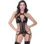 Seven 'til Midnight Black Wet Look and Mesh Cutaway Bustier Set 