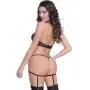 Seven 'til Midnight Black Wet Look and Mesh Cutaway Bustier Set 