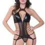 Seven 'til Midnight Black Wet Look and Mesh Cutaway Bustier Set 