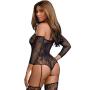 Dreamgirl Black Cold Shoulder Lace Suspender Bodystocking