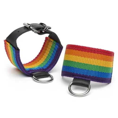 Bondage Boutique Rainbow and Leather Wrist Cuffs Bondage Boutique Rainbow and Leather Wrist Cuffs