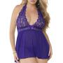 Escante Plus Size Purple Halterneck Lace Babydoll Set