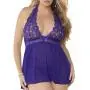 Escante Plus Size Purple Halterneck Lace Babydoll Set Escante Plus Size Purple Halterneck Lace Babydoll Set