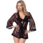 Seven 'til Midnight Black Floral Embroidered Short Robe