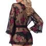 Seven 'til Midnight Black Floral Embroidered Short Robe