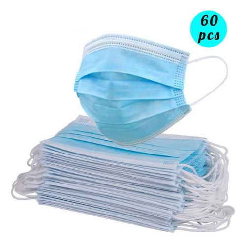 60 PCS Safty Mask, Medical 3-Layer Disposable Face Masks 3-Layer with Elastic Ear Loops for Blocking Dust Protection