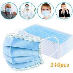 Disposable Face Masks, Earloop Respirator Mask for Personal Health, Anti Pollution Non Woven Safety 3-Layer Mask(240pcs)