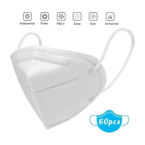 60 Pcs N95 Mask Medical Sanitary Surgical Mask Dust Breathable Earloop 5-Layer Masks Antiviral Face Mask,White